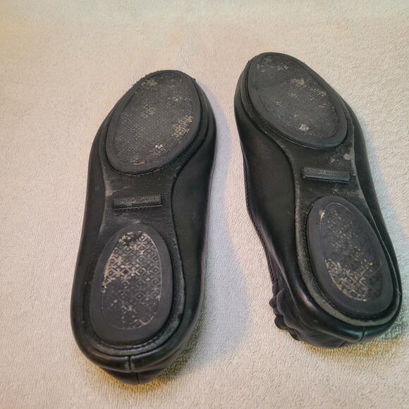 Tory Burch Black Leather Logo Toe Slip On Minnie Ballet Flats Women's Size 9M - Picture 4 of 7
